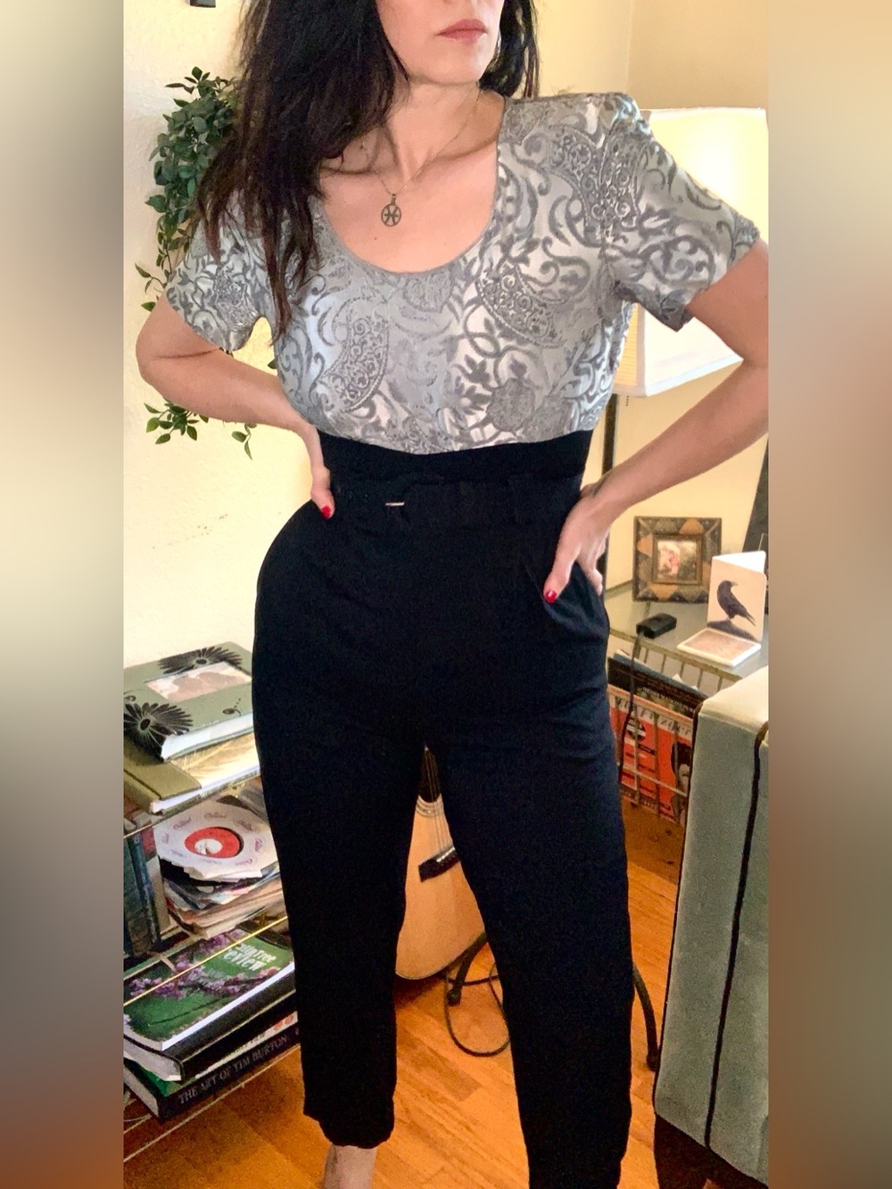 Amazing Vintage 80s Silver Paisley jumpsuit - Picture 10 of 10